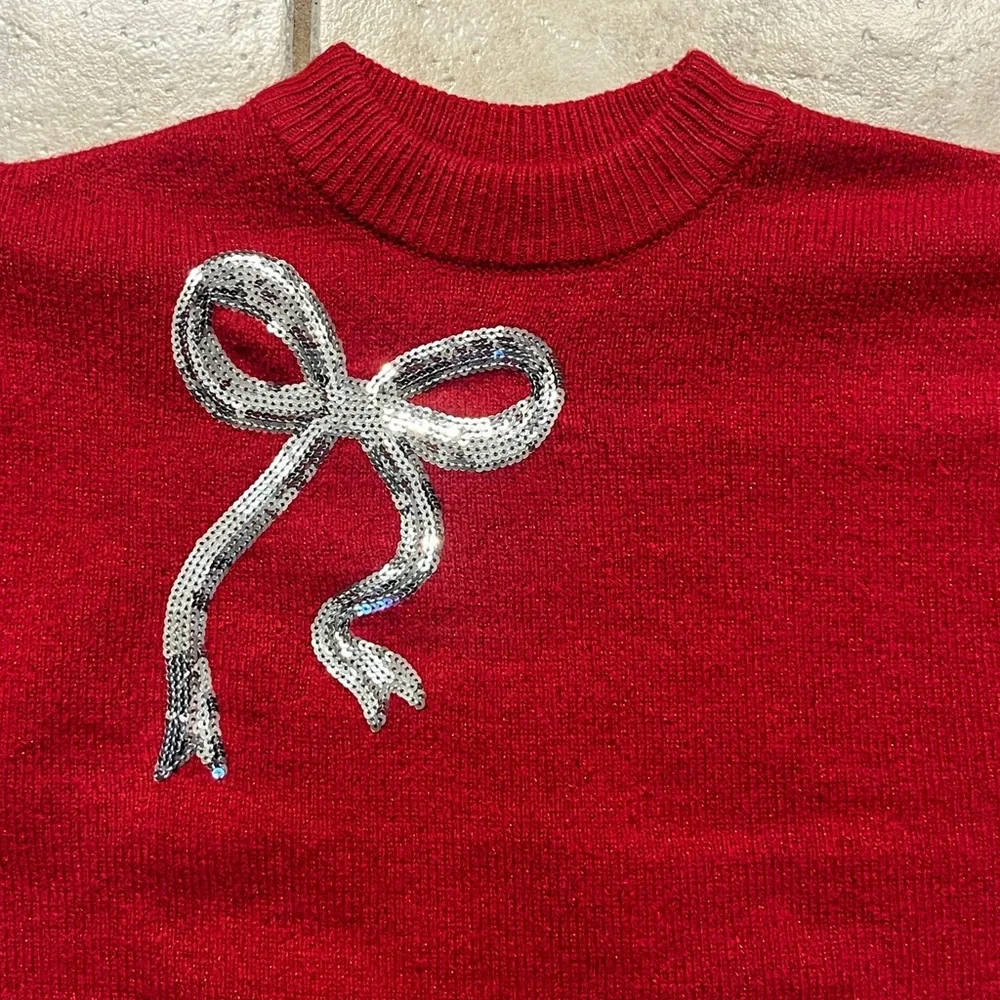 NWOT The Children's Place Girls Long Sleeve Crew Neck Sweater in Red Bow